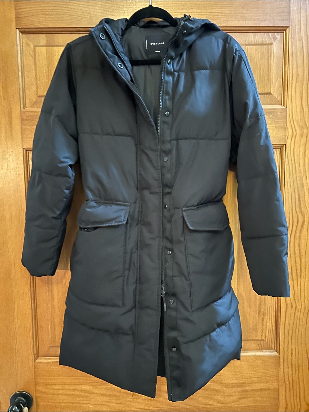 Everlane Black Hooded Long Puffer Coat